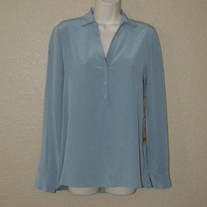 NWT $288 Sz XS Go by GoSilk Blue Silk Blouse